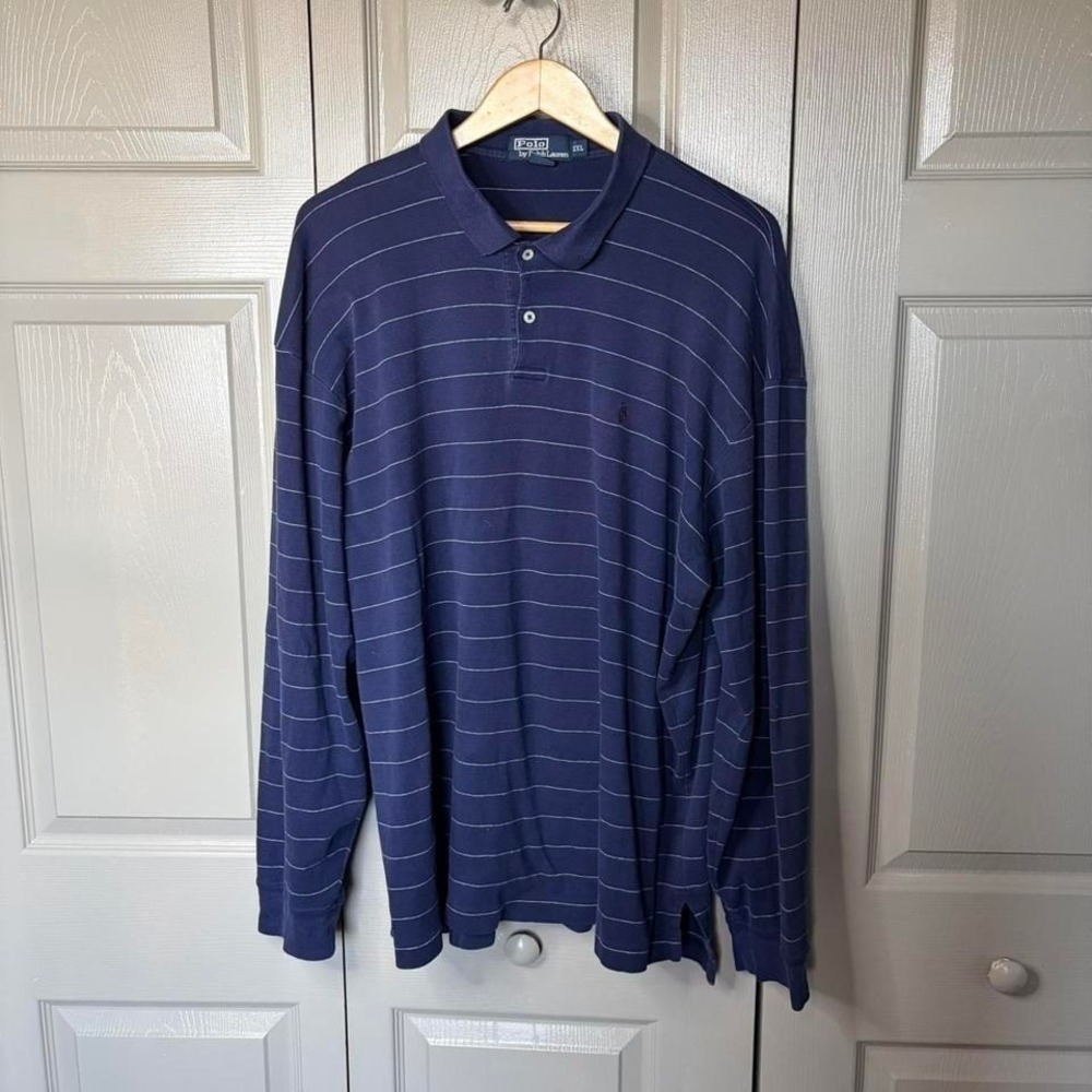 Polo Ralph Lauren striped long sleeve polo  Size XXL 26x29 preppy blue‎